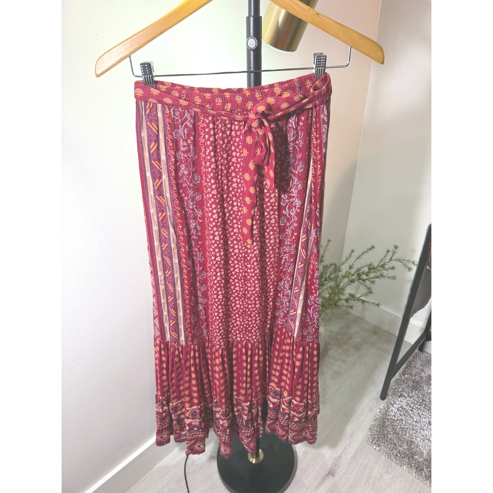 Patrons of Peace maxi tiered loose fit S/M boho hippie red paisley cotton knit s - Picture 3 of 7